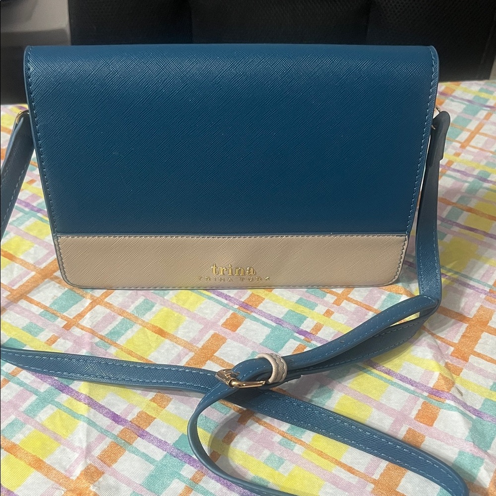 Trina Turk Teal and Beige Crossbody Bag